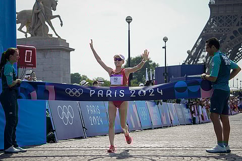 China's Yang Jiayu approaches the finish line